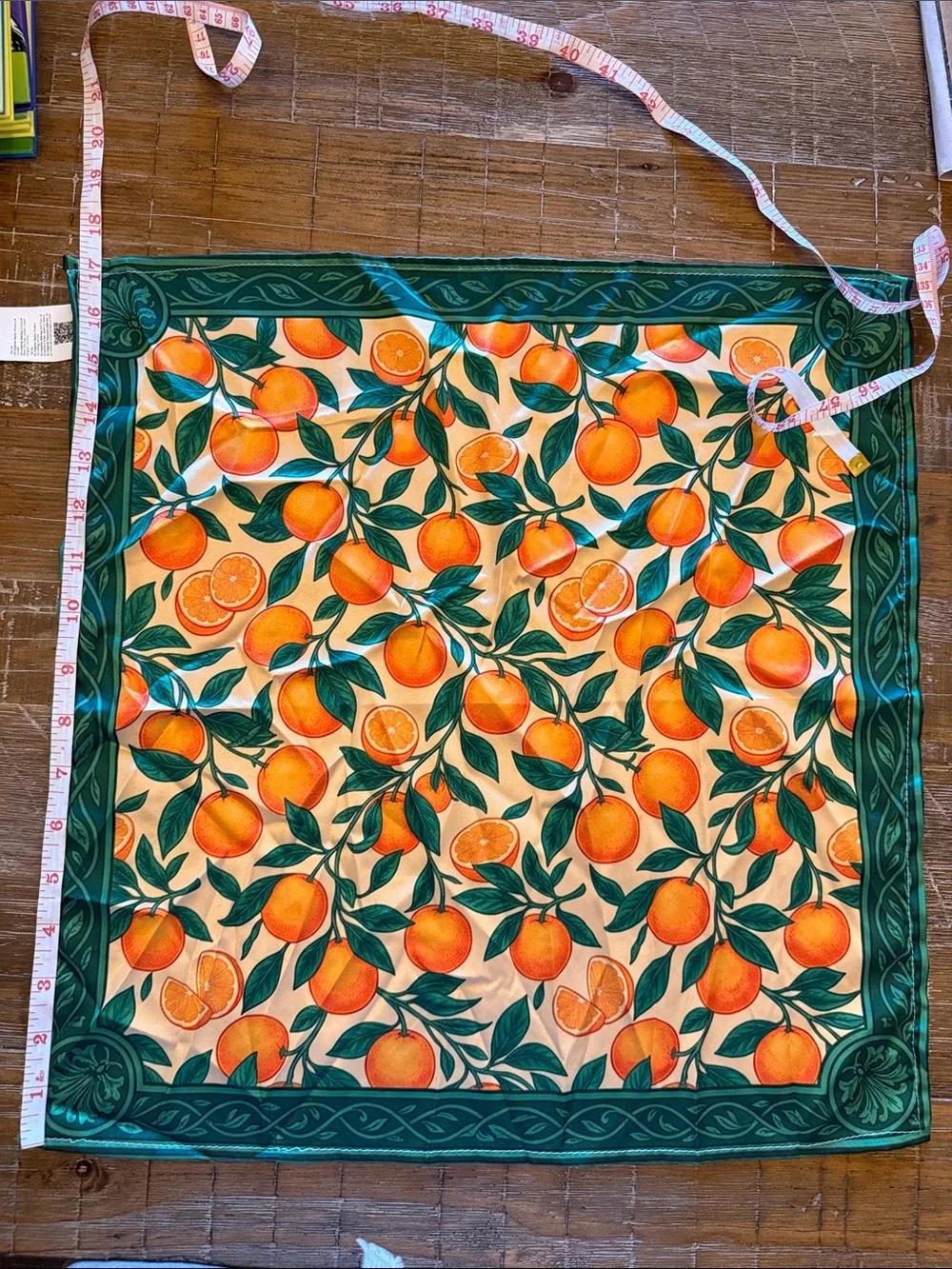 3 for $30 / Orange Orchard Square Scarf - Green & Orange Fruit Print